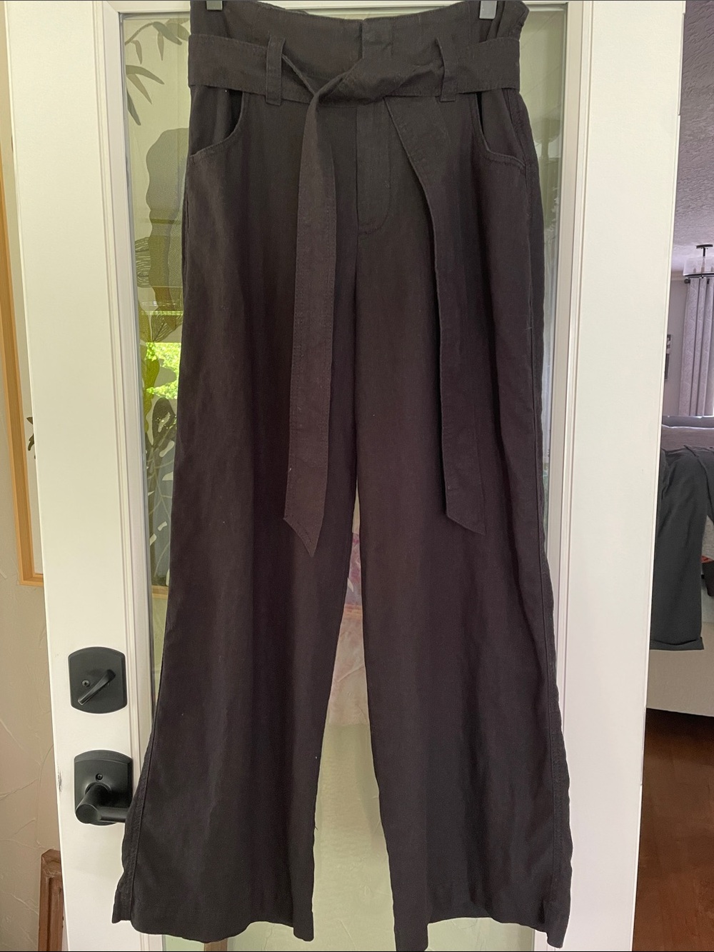 Gap Linen Wide Leg Pants Black Tie Waist High Rise Relaxed Coastal Chic Size 8 - Picture 2 of 11